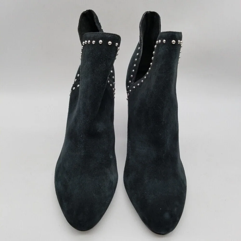 Steve Madden Women Black Suede Rockstar Studded Heel Ankle Bootie 8‎